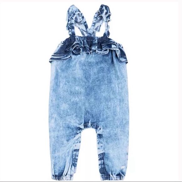 7 For All Mankind Acid Wash chambray Romper 3-6 months NWT - Picture 1 of 14